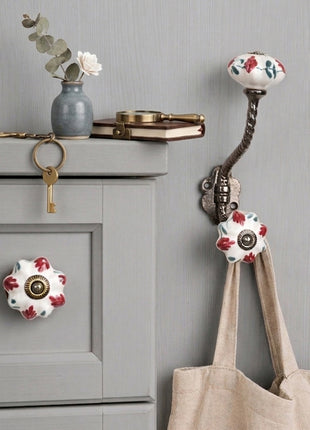 Red Flower On White Ceramic Cabinet  Knob & Hanger Bundle – Decorative Closet Hardware