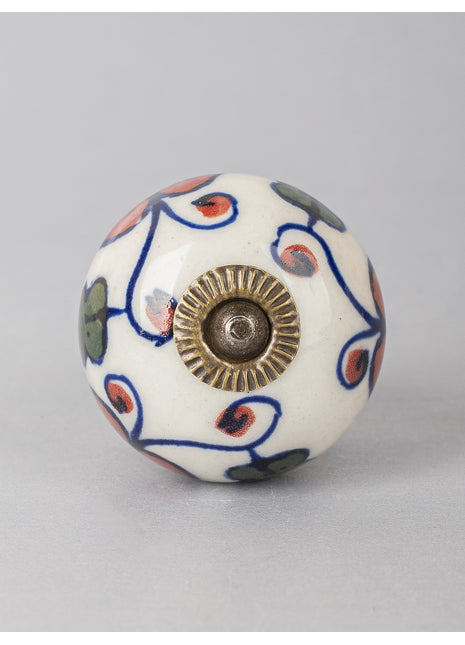 Red and Green Design on White Ceramic Cabinet Knob