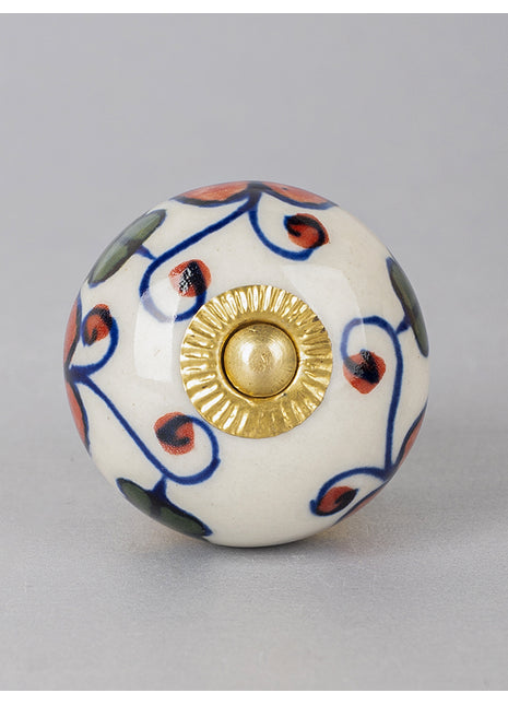 Red and Green Design on White Ceramic Cabinet Knob