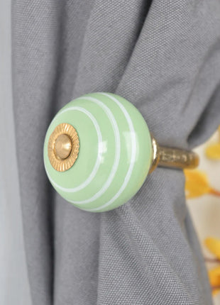 Green Color Ceramic Drawer Cabinet Knob & Curtain Tie Bundle
