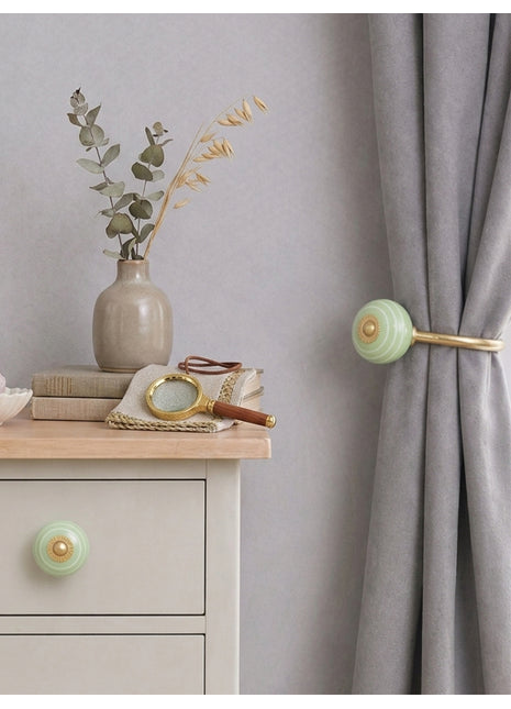 Green Color Ceramic Drawer Cabinet Knob & Curtain Tie Bundle