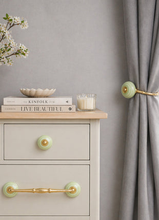 Green Color Ceramic Knob, Curtain Tie & Pull Bundle