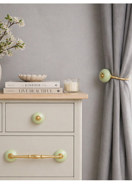 Green Color Ceramic Knob, Curtain Tie & Pull Bundle