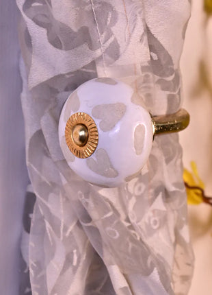 Heart Shape Design Ceramic Drawer Cabinet Knob & Curtain Tie Bundle