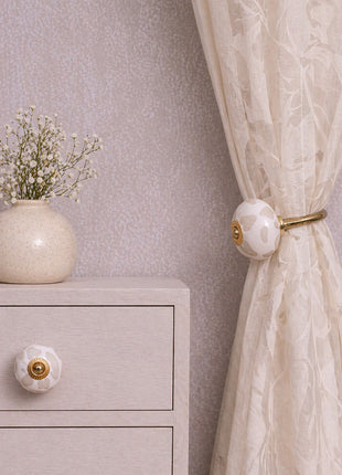 Heart Shape Design Ceramic Drawer Cabinet Knob & Curtain Tie Bundle