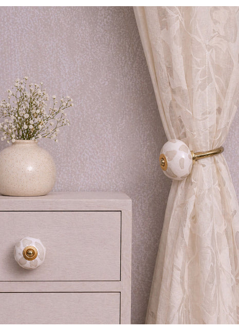 Heart Shape Design Ceramic Drawer Cabinet Knob & Curtain Tie Bundle