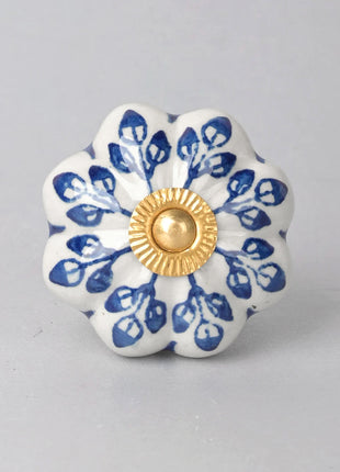Blue Flower design On White Base Ceramic Door Knob