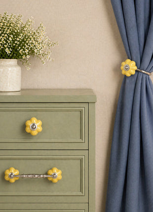 Yellow Ceramic Knob, Curtain Tie & Pull Bundle