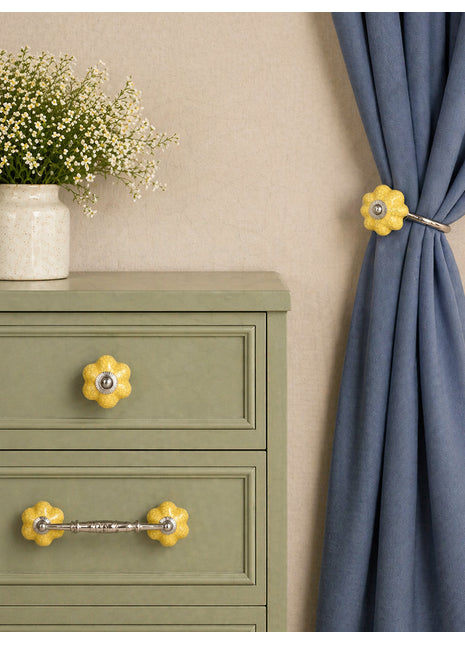 Yellow Ceramic Knob, Curtain Tie & Pull Bundle