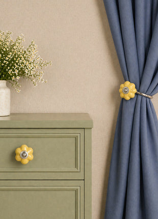 Yellow Ceramic Drawer Cabinet Knob & Curtain Tie Bundle