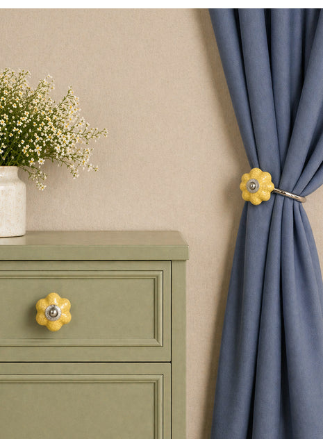 Yellow Ceramic Drawer Cabinet Knob & Curtain Tie Bundle