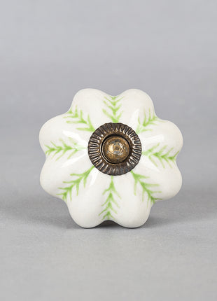 Green design on White Base Drawer Cabinet Knob & Curtain Tie Bundle