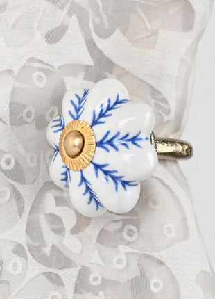 Blue design On White Base Ceramic Knob, Curtain Tie & Pull Bundle