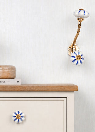 Blue design On White Base Ceramic Cabinet  Knob & Hanger Bundle – Decorative Closet Hardware