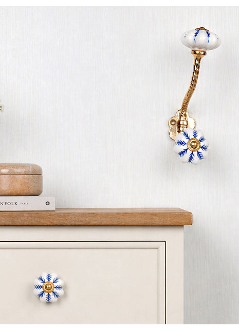 Blue design On White Base Ceramic Cabinet  Knob & Hanger Bundle – Decorative Closet Hardware