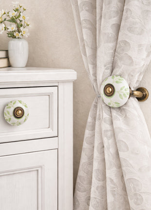 Green Design Ceramic Drawer Cabinet Knob & Curtain Tie Bundle