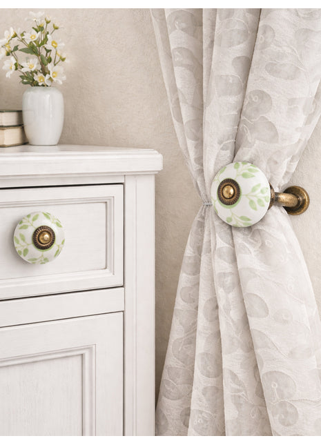 Green Design Ceramic Drawer Cabinet Knob & Curtain Tie Bundle