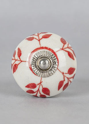 Red Design On White Ceramic Knob, Curtain Tie & Pull Bundle