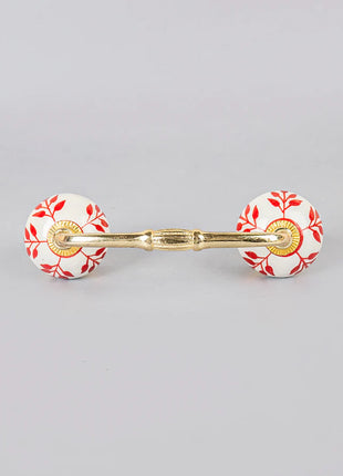 Red Design On White Ceramic Knob, Curtain Tie & Pull Bundle