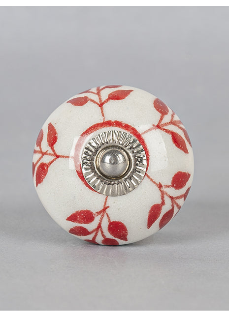 Red Design On White Ceramic Knob