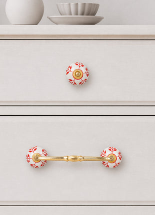 Red Design On White Ceramic Knob & Pull Bundle