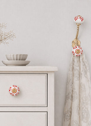 Red Design On White Ceramic Cabinet  Knob & Hanger Bundle – Decorative Closet Hardware