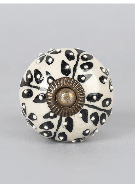Black Design On White Ceramic Knob