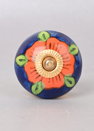 Orange and Blue design Ceramic Cabinet Knob
