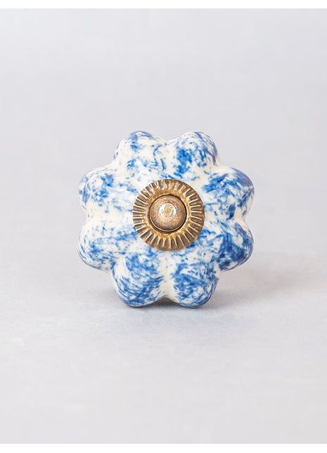 White Ceramic Drawer Cabinet Knob With Blue Color