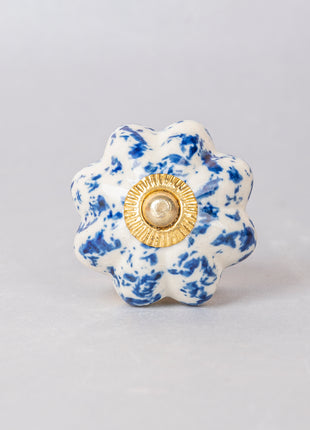 White Ceramic Drawer Cabinet Knob With Blue Color