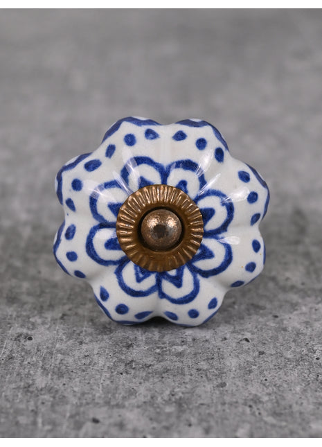 Beautiful Blue Design On White Background Color Ceramic Knob