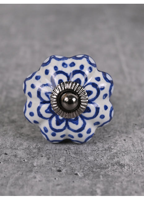 Beautiful Blue Design On White Background Color Ceramic Knob