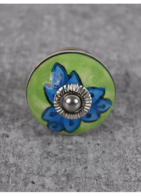 Elegant Green and Turquoise Handpainted Ceramic Drawer Knob