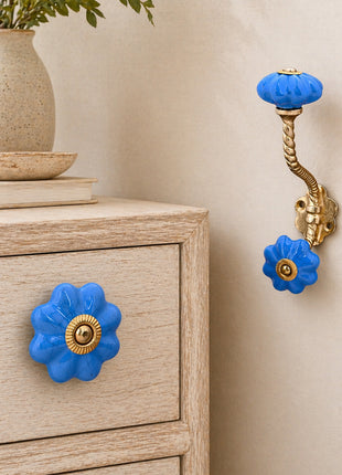 Turquoise Color Cracked Ceramic Cabinet  Knob & Hanger Bundle – Decorative Closet Hardware