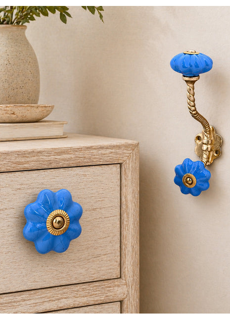 Turquoise Color Cracked Ceramic Cabinet  Knob & Hanger Bundle – Decorative Closet Hardware