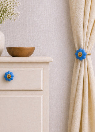 Turquoise Color Cracked Ceramic Drawer Cabinet Knob & Curtain Tie Bundle