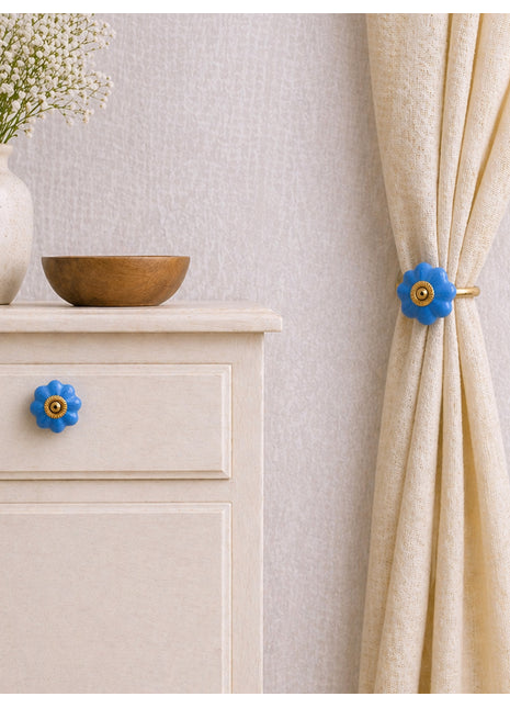 Turquoise Color Cracked Ceramic Drawer Cabinet Knob & Curtain Tie Bundle