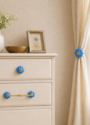 Turquoise Color Cracked Ceramic Drawer Cabinet Knob, Pull & Curtain Tie Bundle
