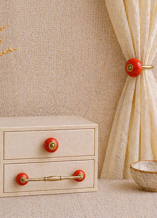 Red Color Cracked Ceramic Knob, Curtain Tie & Pull Bundle