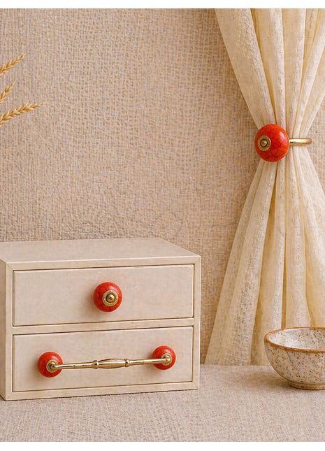 Red Color Cracked Ceramic Knob, Curtain Tie & Pull Bundle