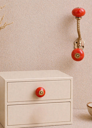 Red Color Cracked Ceramic Cabinet  Knob & Hanger Bundle – Decorative Closet Hardware
