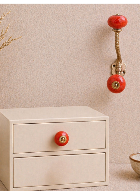 Red Color Cracked Ceramic Cabinet  Knob & Hanger Bundle – Decorative Closet Hardware