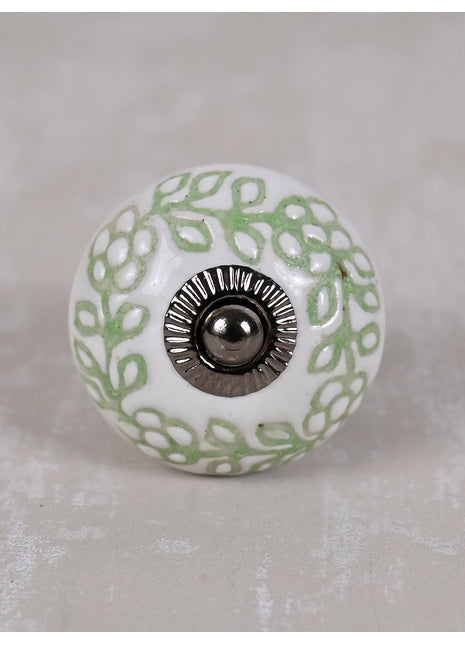 Green Design On White Ceramic Drawer Cabinet Knob