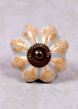 Yellow Flower design On White Base Ceramic Door Knob