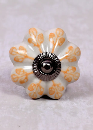 Yellow Flower design On White Base Ceramic Door Knob