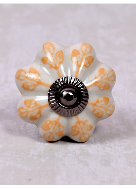 Light Orange Flower design Off White Base Ceramic Door Knob