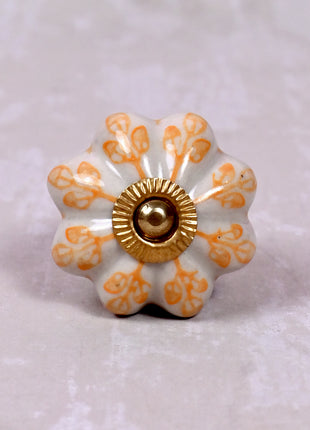 Yellow Flower design On White Base Ceramic Door Knob