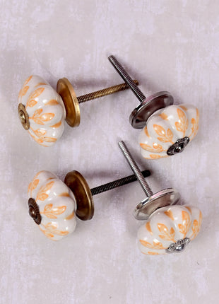 Yellow Flower design On White Base Ceramic Door Knob