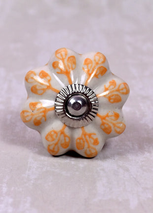 Yellow Flower design On White Base Ceramic Door Knob