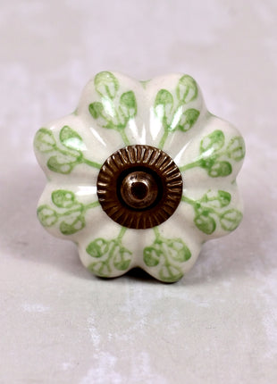 Green design On White Base Ceramic Door Knob